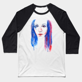 Watercolor portrait of rainbow girl with heterochromia Baseball T-Shirt